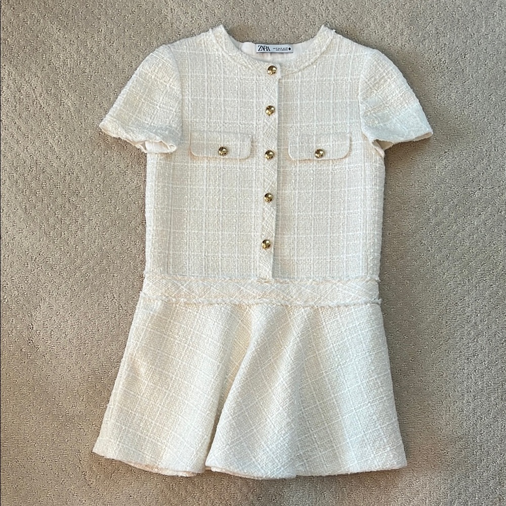 Zara Tweed Cream Mini Dress Size M